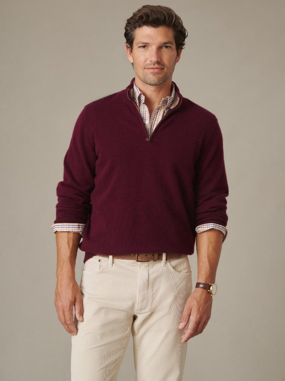 J McLaughlin Twain Cashmere 1/4 Zip - Heather Wine NEW